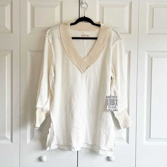 Free People Asher Ivory White Long Sleeve Thermal Top Women's Size X-Small XS - Picture 2 of 7